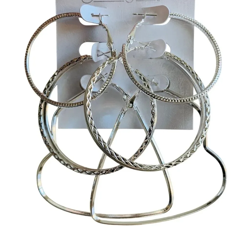 Earrings Silver color deco Design Hoop Trendy Deco 3 Earrings set pinup chicano